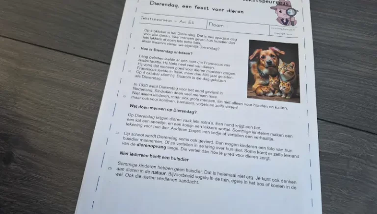 Tekstspeurneus – Dierendag, een feest voor dieren (AVI E5)