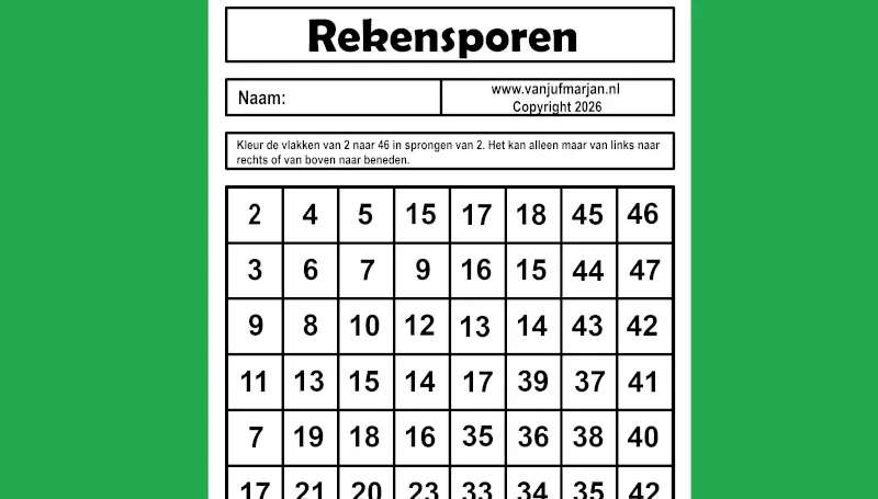 Rekensporen sprongen van 2