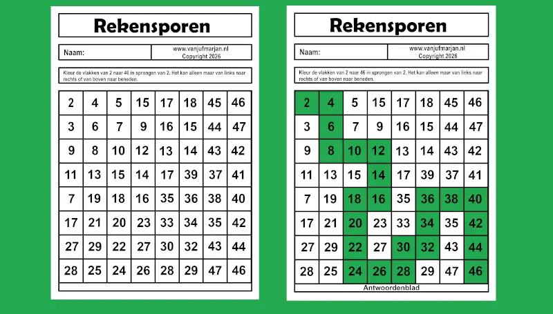 Rekensporen sprongen van 2
